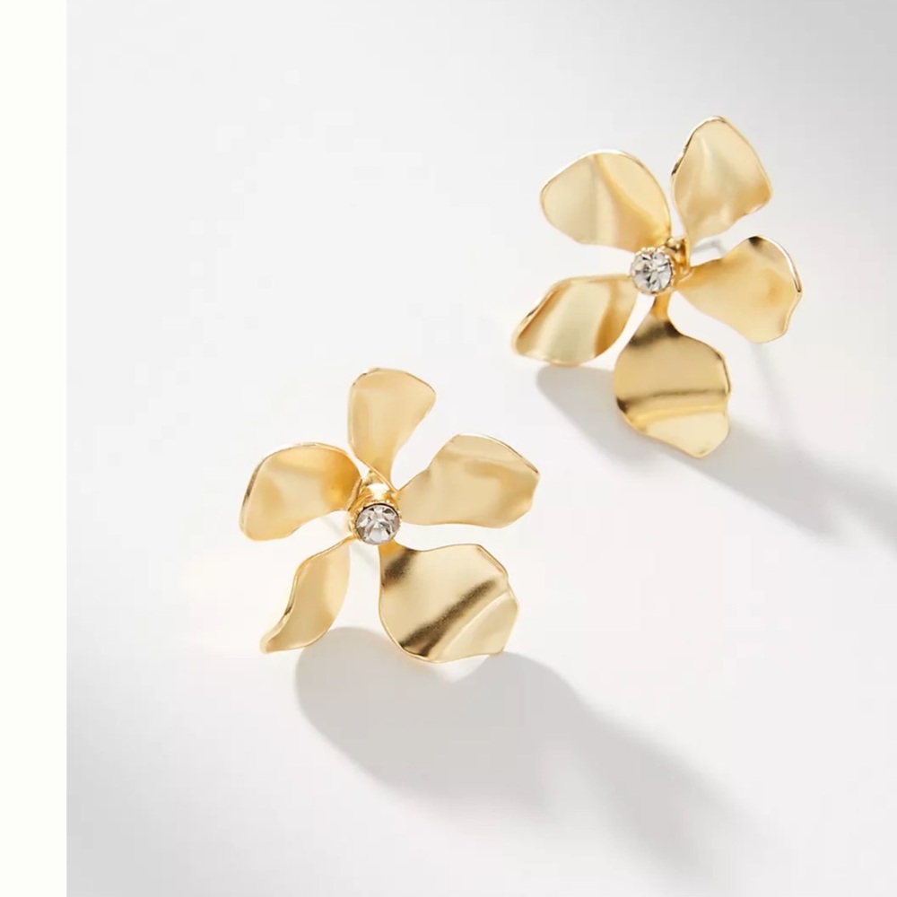 Anthropologie Elegant Gold Floral Stud Earrings